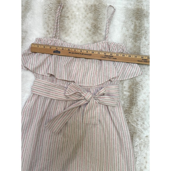 Pleione Striped Sundress Womens M Pink Tan Ruffle Tie Waist Spring Summer Beach - Picture 8 of 9
